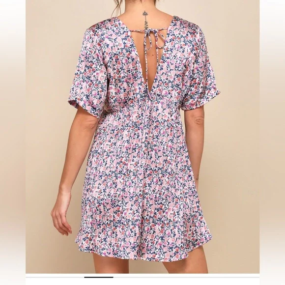 Lulus Express Yourself Blush Pink Floral Print Satin Babydoll Dress - Picture 2 of 6